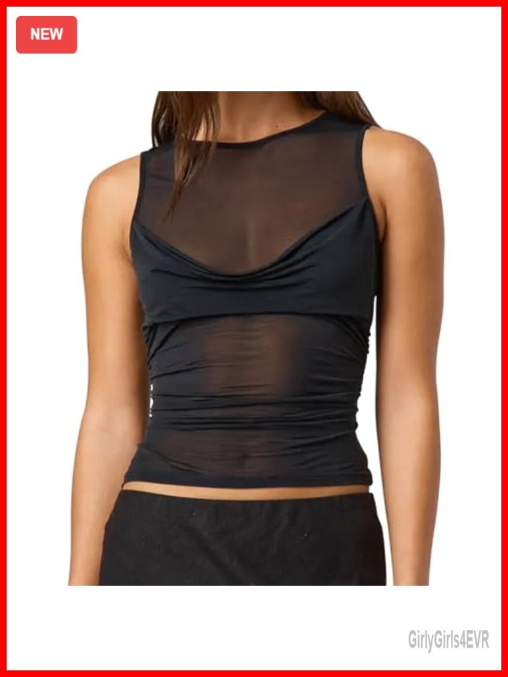 Sheer Mesh Tank Top Sleeveless See Through Ruched Women's Top
